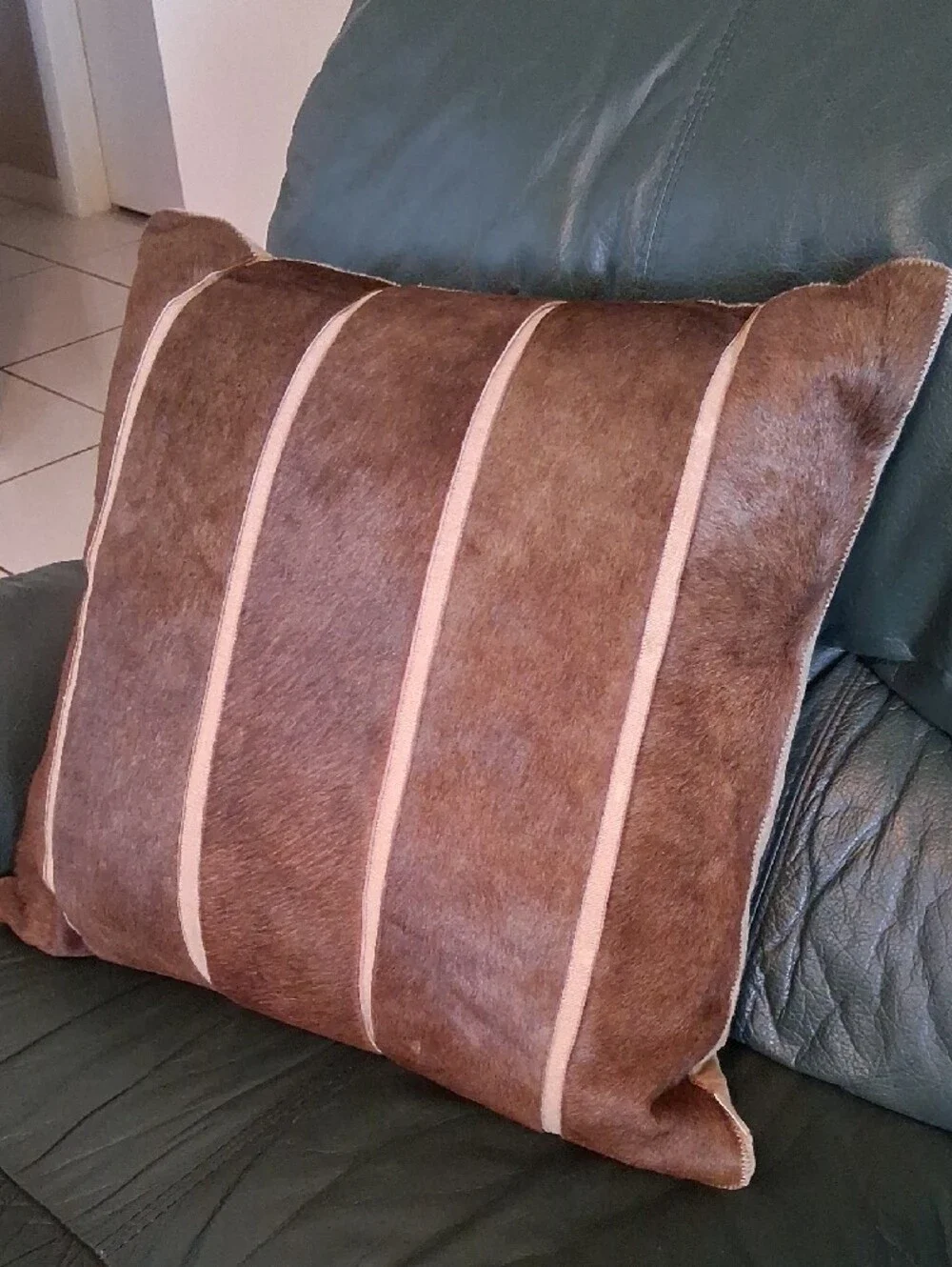 Channel-Stitch Hide Pillow Cover. ARHAUS. Very Good Cond.